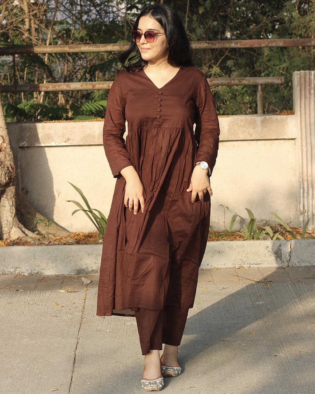 Aziino Brown Solid Flared Kurta Set for Women 7 Aziino Brown Solid Flared Kurta Set for Women - Image 7