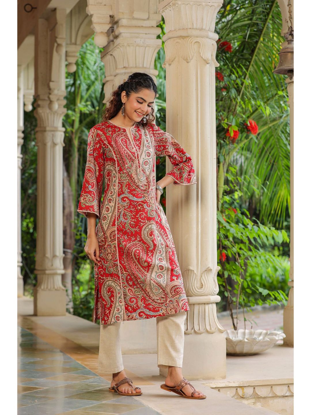 Red Paisley Print Straight Kurti 7 Red Paisley Print Straight Kurti - Image 7