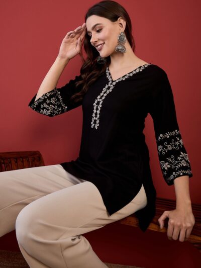 Home 22 Elegant Black Embroidered Kurti Top