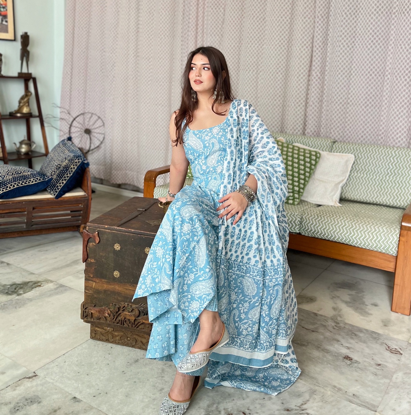 Mehrang Printed Kurta Set with Dupatta Sky Blue 8 Mehrang Printed Kurta Set with Dupatta Sky Blue - Image 8