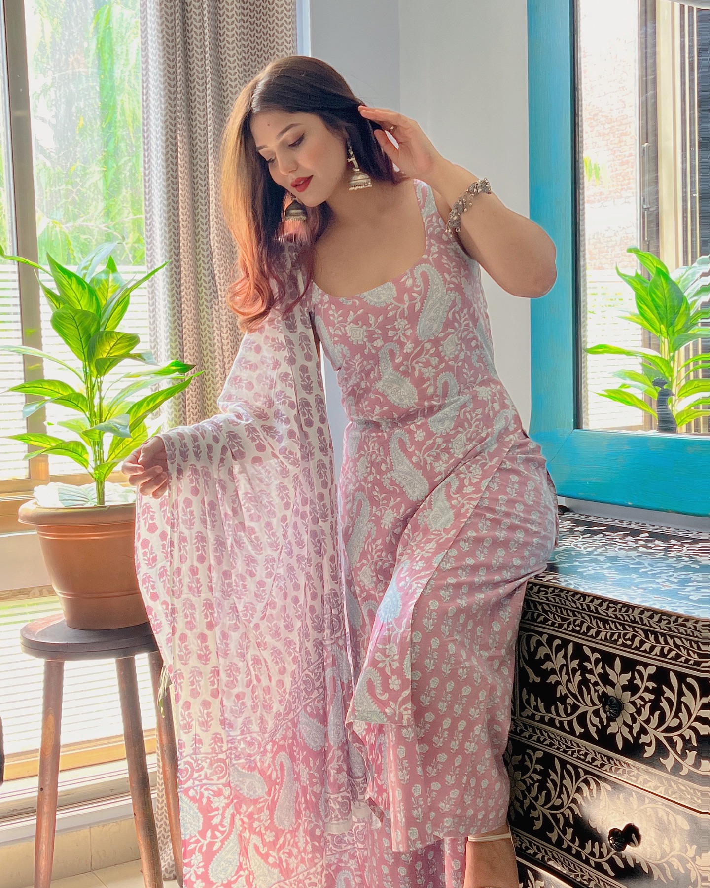 Mehrang Printed Kurta Set with Dupatta Sky Blue 12 Mehrang Printed Kurta Set with Dupatta Sky Blue - Image 12