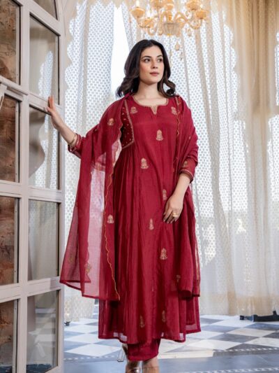 Home 11 Abeer Chanderi Suit Set with Dupatta Red