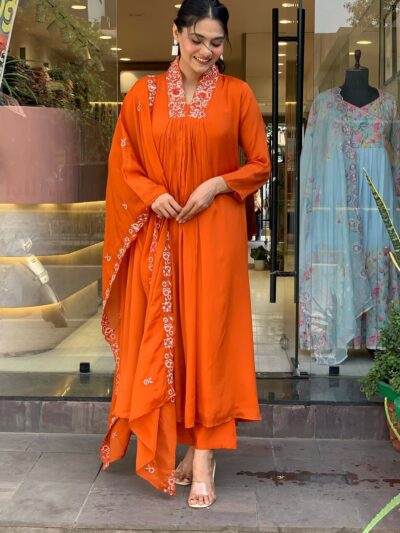 Home 25 Zariya Saffron Bloom Festive Anarkali Set with Dupatta