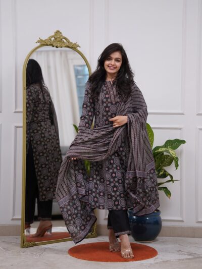 Black Aarzoo Ajrakh Printed Kurta Set with Dupatta