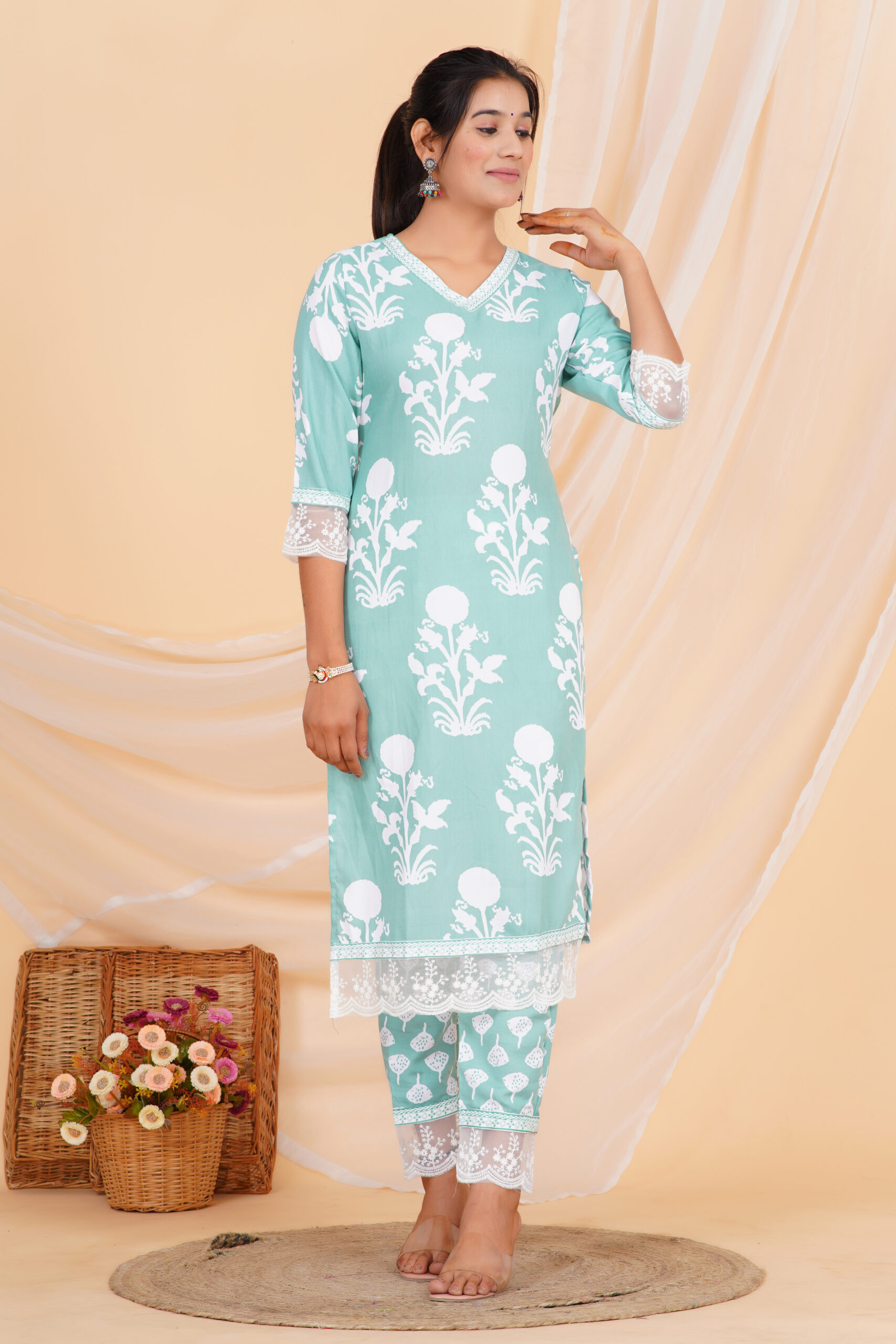 Mint Gulbahar Printed Kurta Set with Dupatta 2 Mint Gulbahar Printed Kurta Set with Dupatta - Image 2