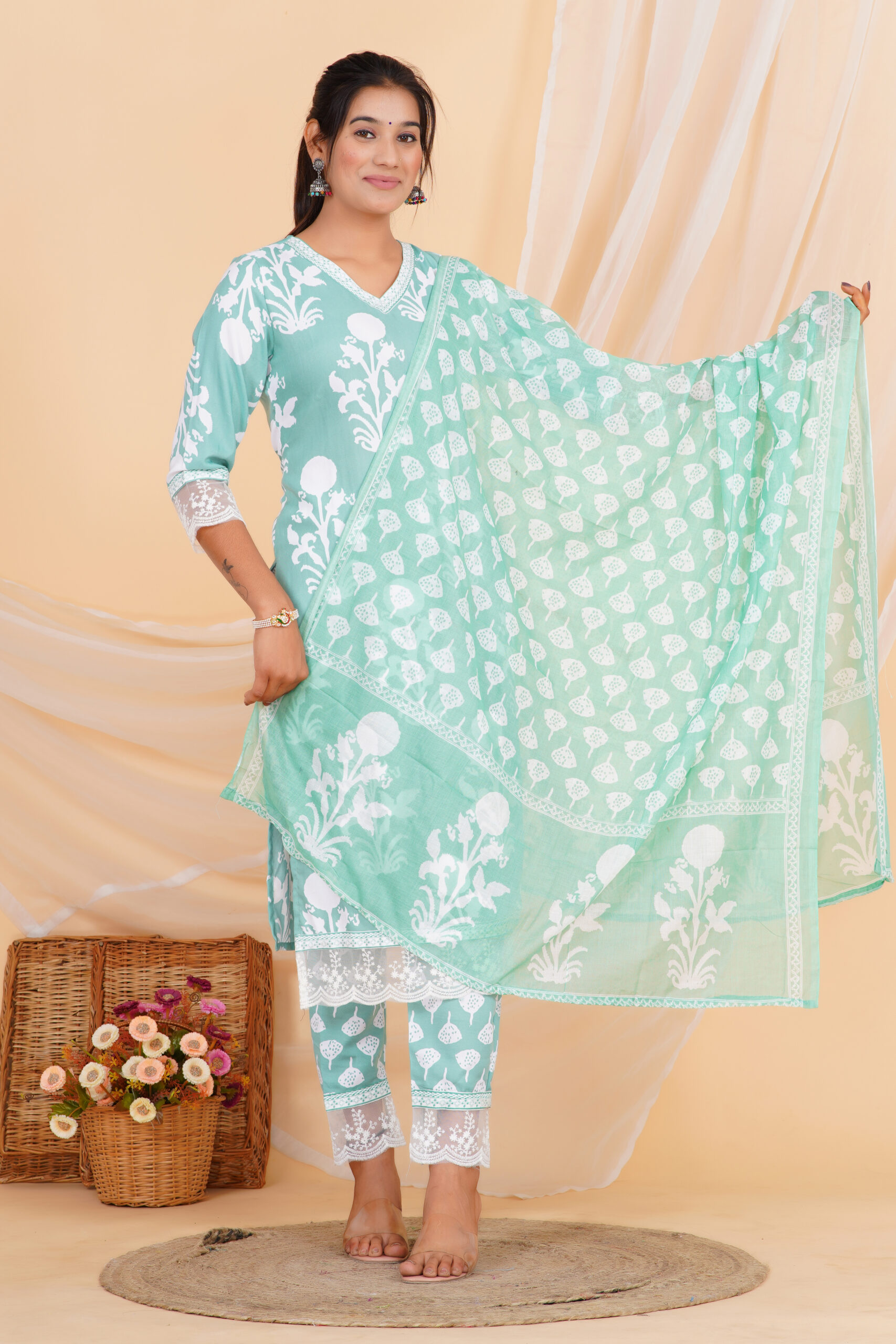 Mint Gulbahar Printed Kurta Set with Dupatta 1 Mint Gulbahar Printed Kurta Set with Dupatta