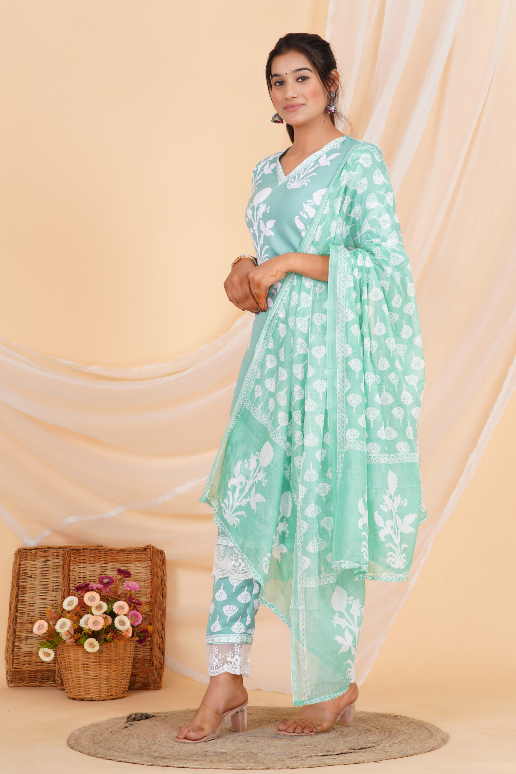 Mint Gulbahar Printed Kurta Set with Dupatta 5 Mint Gulbahar Printed Kurta Set with Dupatta - Image 5