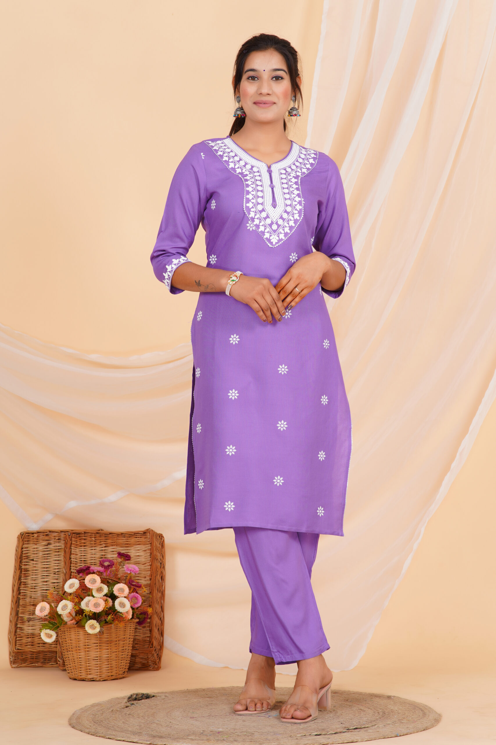 Printed Kurta Set with Embroidered Neckline & Coordinated Dupatta Pink 12 Printed Kurta Set with Embroidered Neckline & Coordinated Dupatta Pink - Image 12