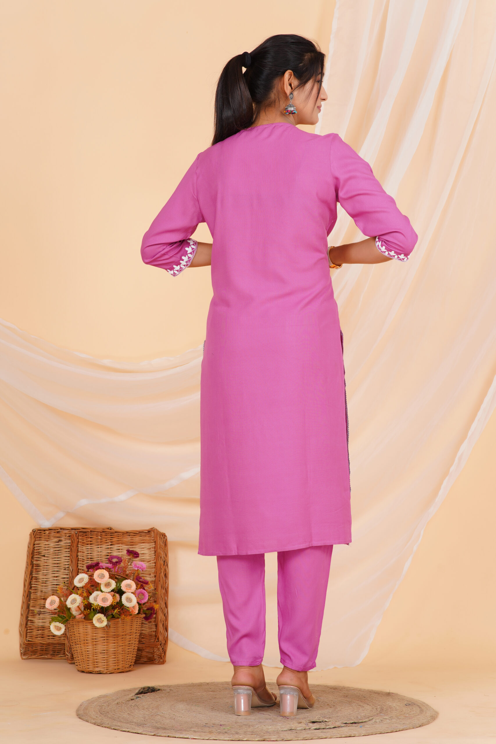 Printed Kurta Set with Embroidered Neckline & Coordinated Dupatta Pink 19 Printed Kurta Set with Embroidered Neckline & Coordinated Dupatta Pink - Image 19