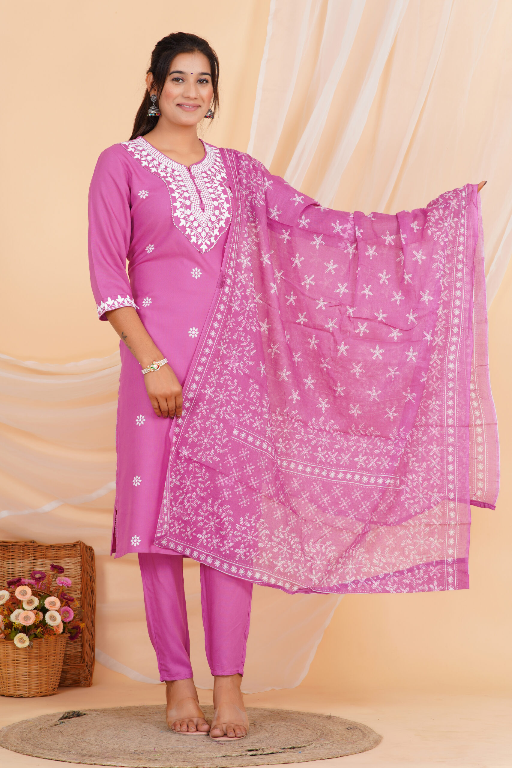 Printed Kurta Set with Embroidered Neckline & Coordinated Dupatta Pink 21 Printed Kurta Set with Embroidered Neckline & Coordinated Dupatta Pink - Image 21