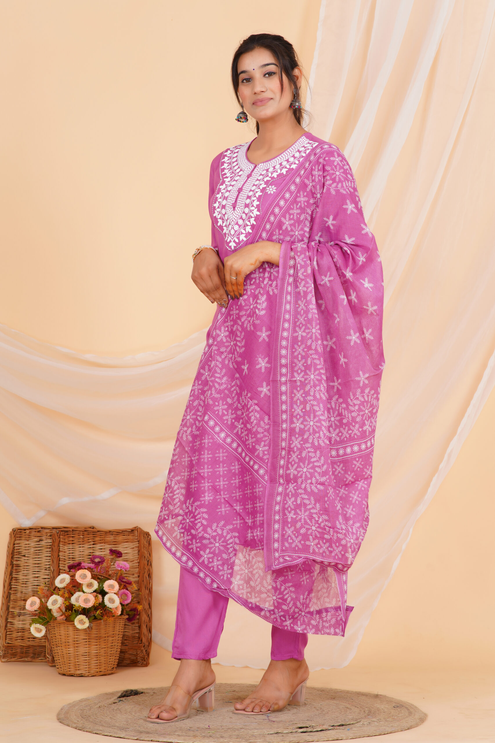 Printed Kurta Set with Embroidered Neckline & Coordinated Dupatta Pink 23 Printed Kurta Set with Embroidered Neckline & Coordinated Dupatta Pink - Image 23