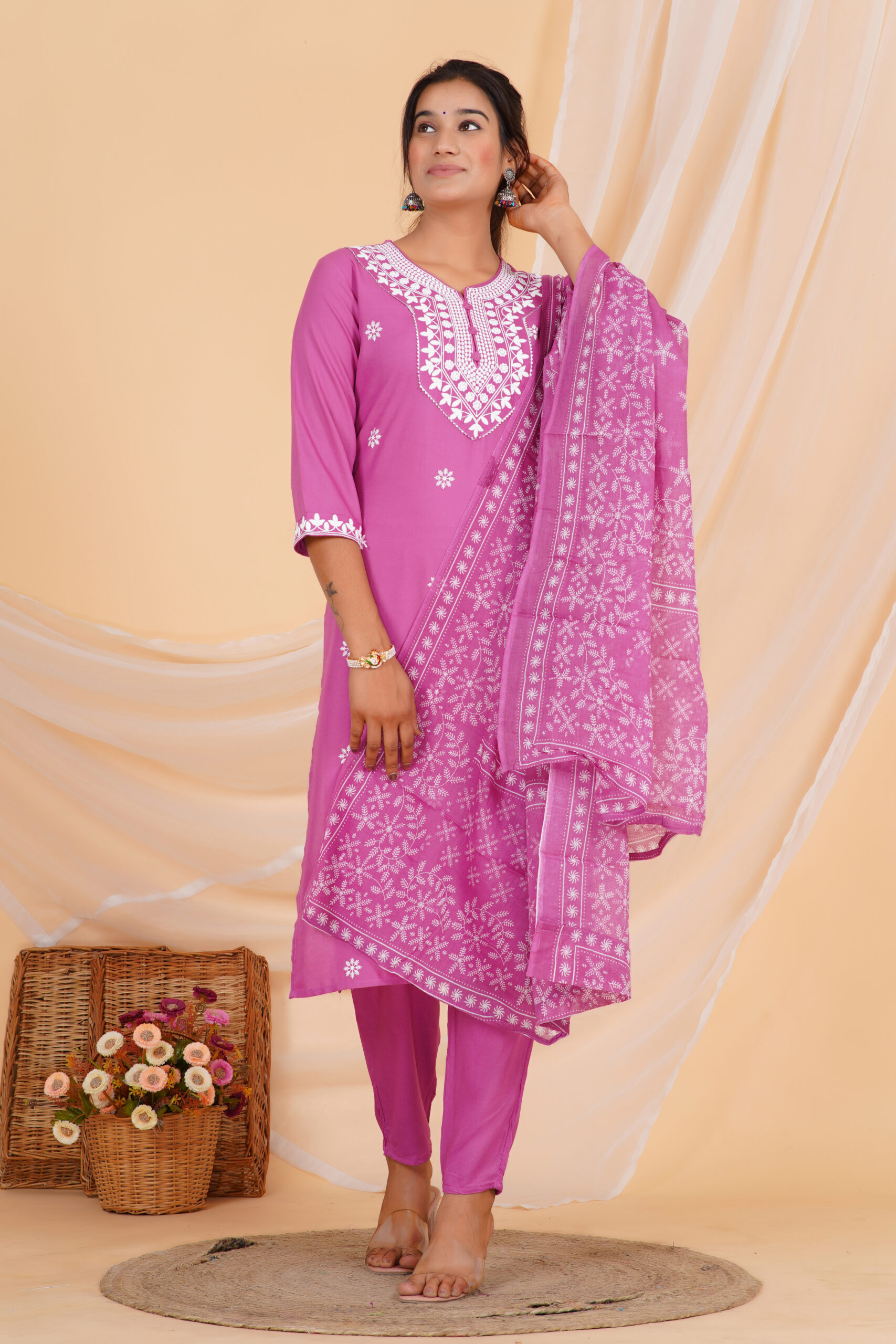 Printed Kurta Set with Embroidered Neckline & Coordinated Dupatta Pink 24 Printed Kurta Set with Embroidered Neckline & Coordinated Dupatta Pink - Image 24