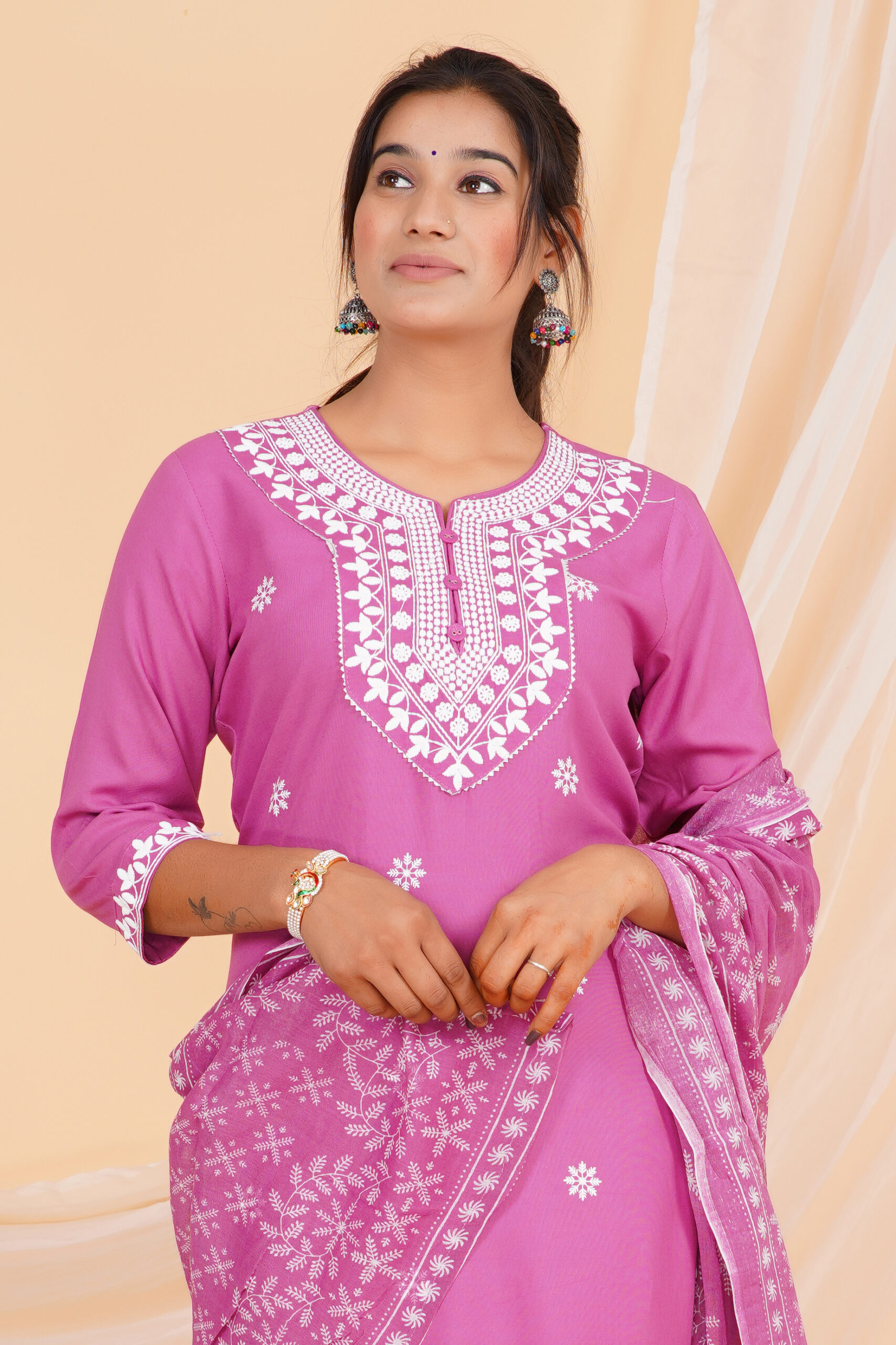 Printed Kurta Set with Embroidered Neckline & Coordinated Dupatta Pink 25 Printed Kurta Set with Embroidered Neckline & Coordinated Dupatta Pink - Image 25