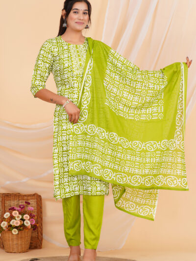Lime Aakar Printed Kurta Set with Dupatta