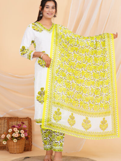 Ivory Neelkamal Printed Kurta Set with Dupatta Green