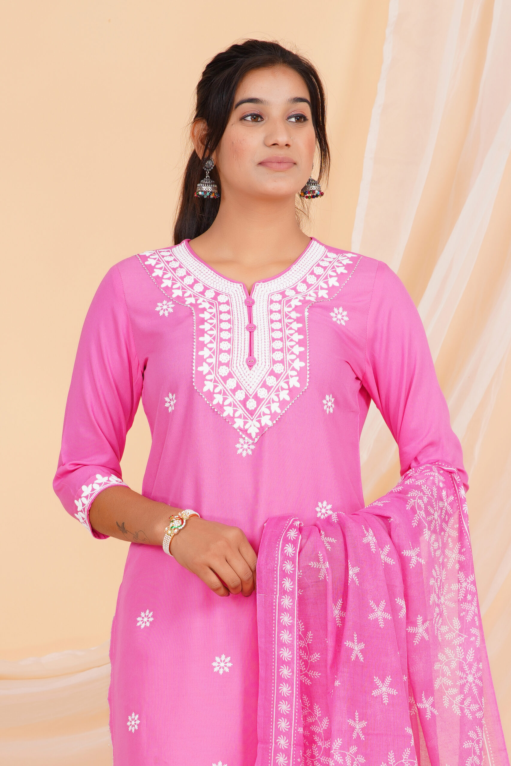 Printed Kurta Set with Embroidered Neckline & Coordinated Dupatta Pink 8 Printed Kurta Set with Embroidered Neckline & Coordinated Dupatta Pink - Image 8