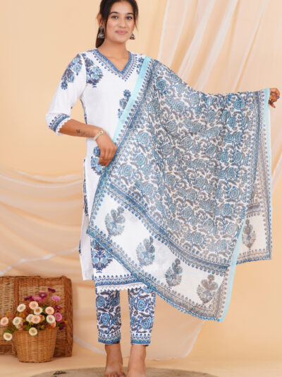 Ivory Neelkamal Printed Kurta Set with Dupatta Blue