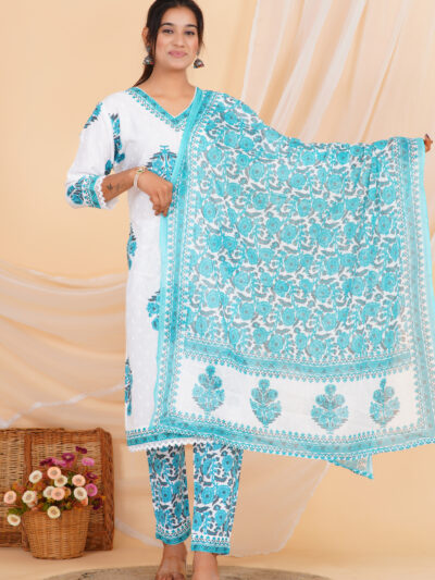 Ivory Neelkamal Printed Kurta Set with Dupatta SkyBlue