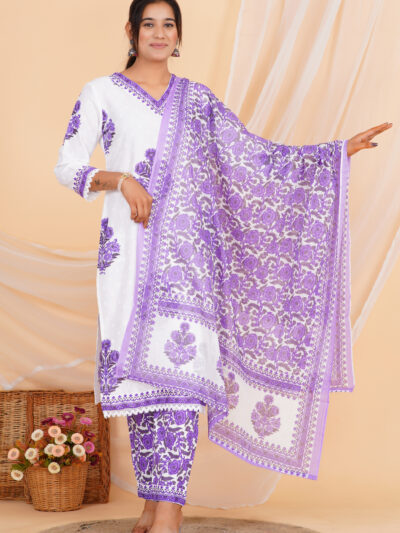 Ivory Neelkamal Printed Kurta Set with Dupatta Purple