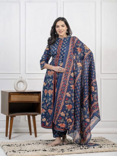 Noor-E-Bagh Floral Anarkali Set with Dupatta Blue