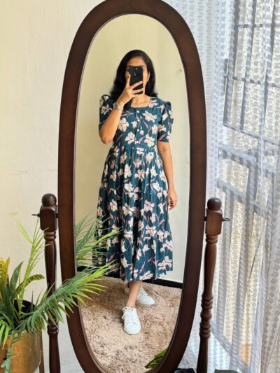 Midnight Petal Tiered Midi Dress
