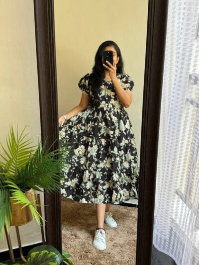 Midnight Bloom Tiered Midi Dress