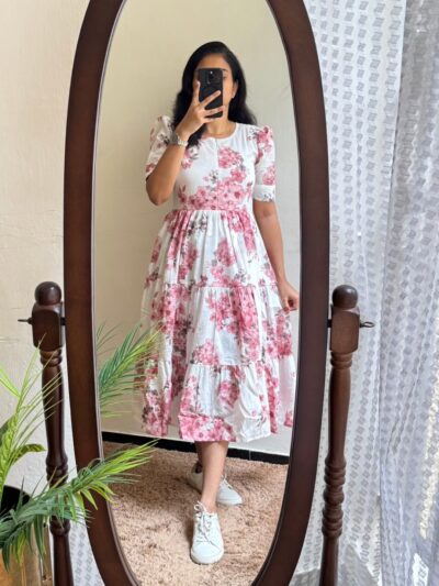 Rose Whisper Tiered Midi Dress