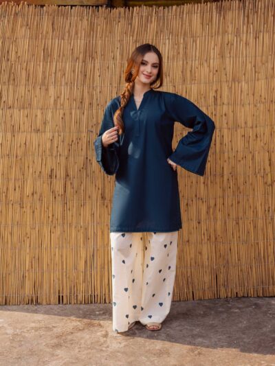 Hania Heart Blue 2-Piece Kurta Trouser Set Blue