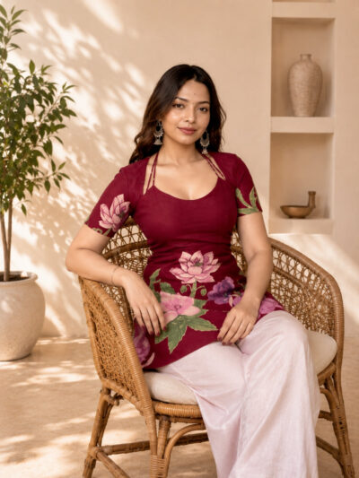 Laila 2-Piece Floral Printed Co-Ord Set for Women Maroon
